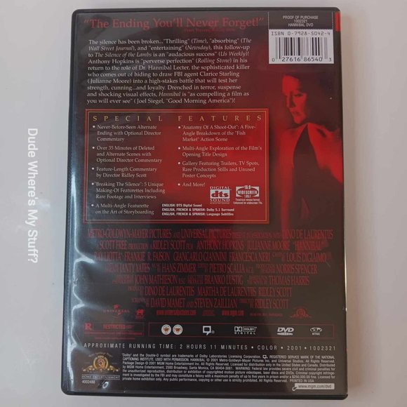 HANNIBAL - ANTHONY HOPKINS - JULIANNE MOORE - 2001 DVD - SPECIAL 2-DISC EDITION - Picture 4 of 4